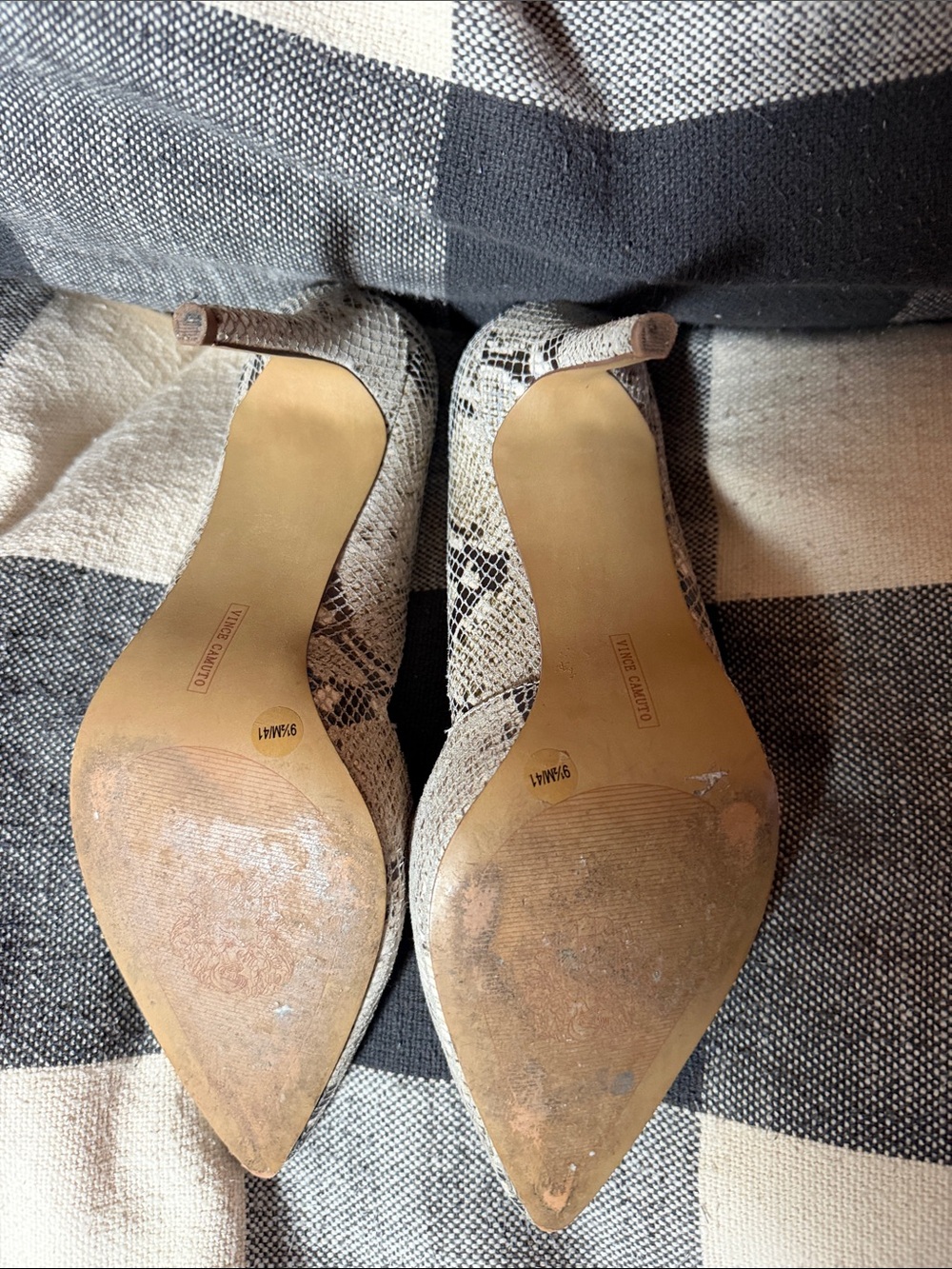 Vince Camuto Beige and Black Snake-Print Pointed Toe Pumps - Picture 5 of 8